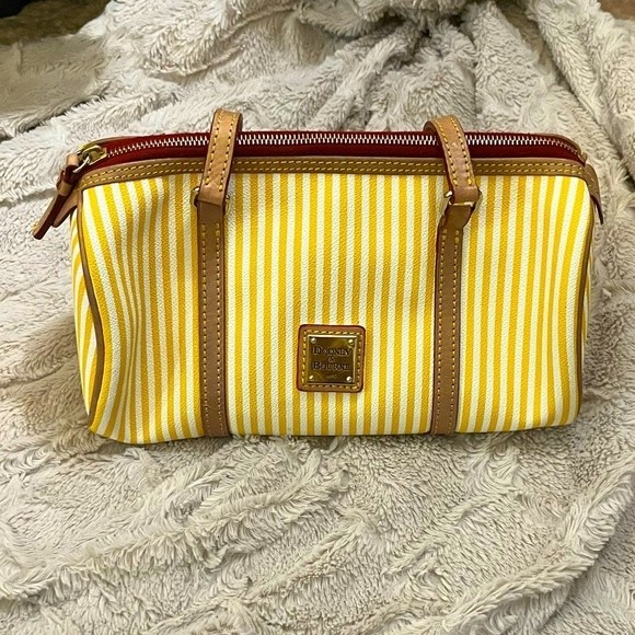 Dooney and Bourke Yellow and White Striped Barrel Bag - Picture 1 of 12
